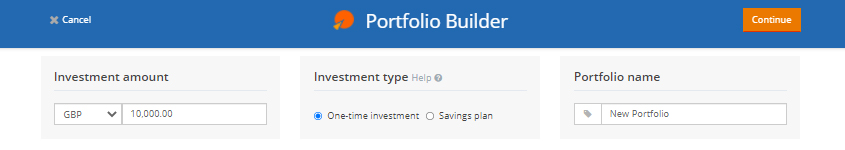 Enter investment amount and select investment type