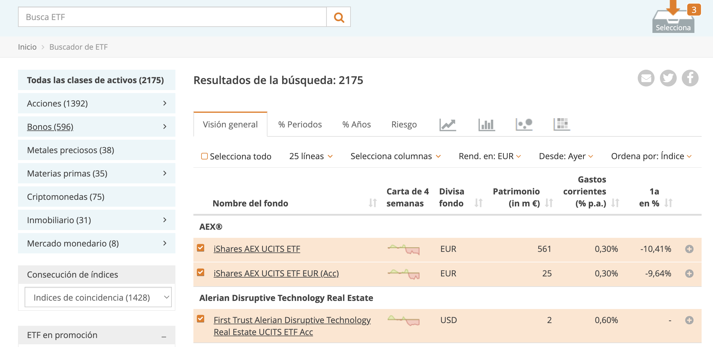 Añadir varios ETF a la lista de vigilancia