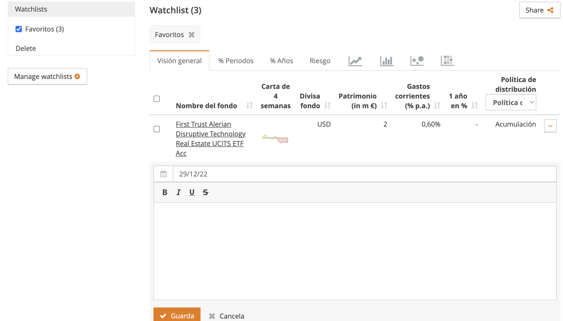 Añadir comentarios a la lista de vigilancia