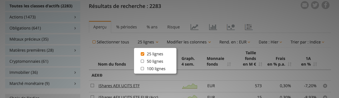 Ajuster le nombre de résultats affiché