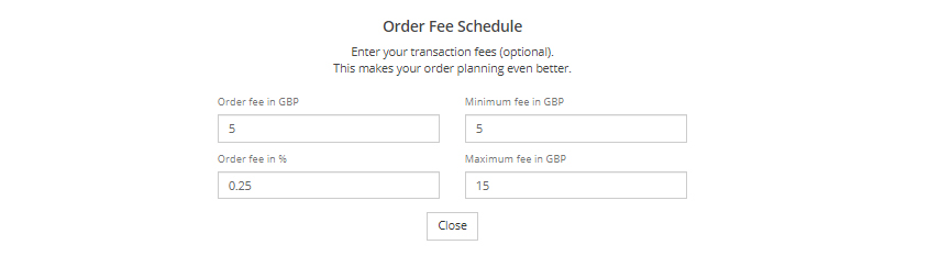 Order fee schedule (optional)