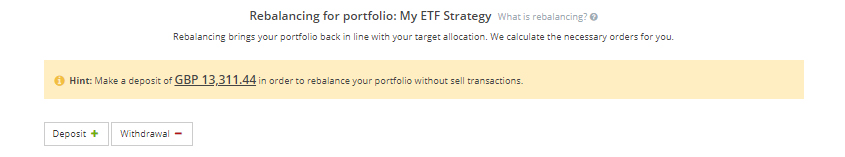 Portfolio deposit with rebalancing