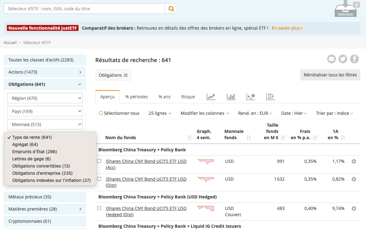 Recherche par type d'obligations