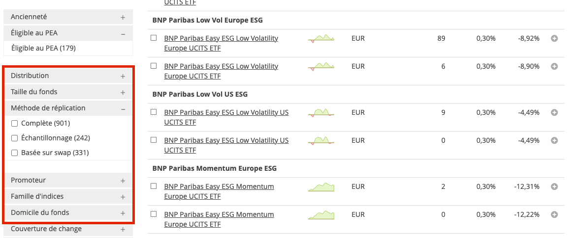 Plus de critères de filtrage