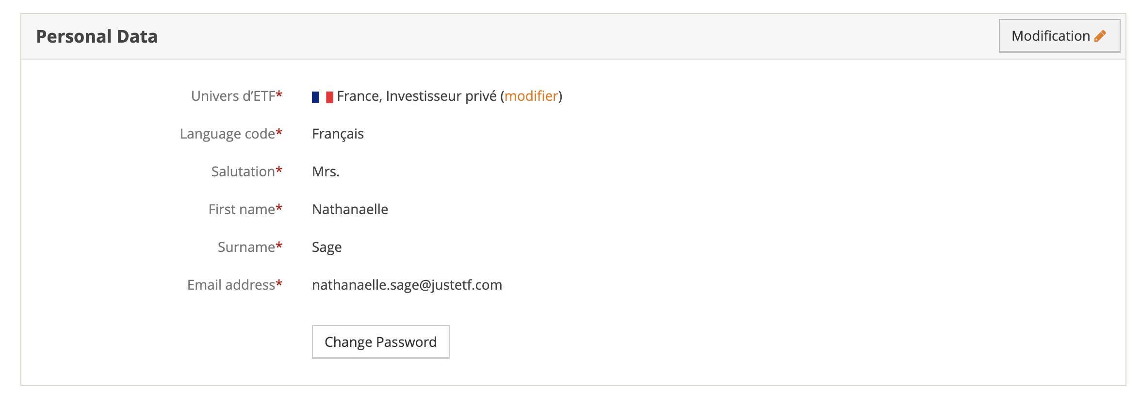 Change personal data
