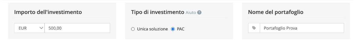 Seleziona il tipo di investimento