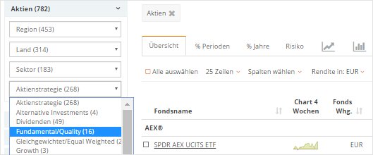 Smart Beta-ETFs in der ETF Suche