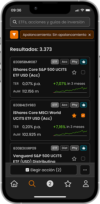 justETF App filtro ETF