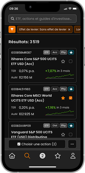 justETF App le filtre d’ETF