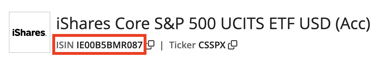 Posizione del codice ISIN nella pagina di justETF