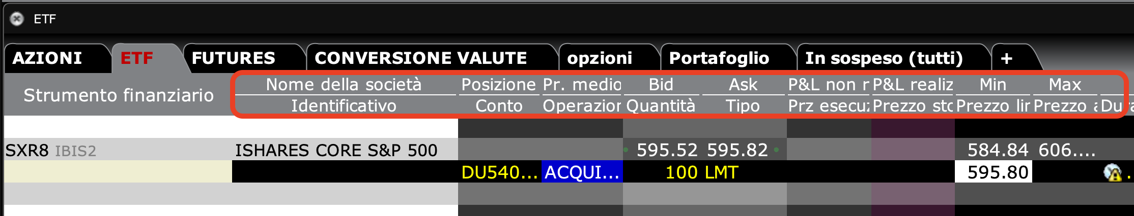 Doppia etichetta delle colonne in TWS