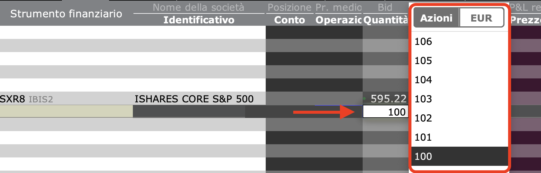 Impostare la quantità dell'ordine in TWS