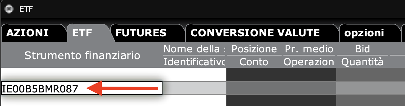 Inserimento del codice ISIN nella watchlist della TWS