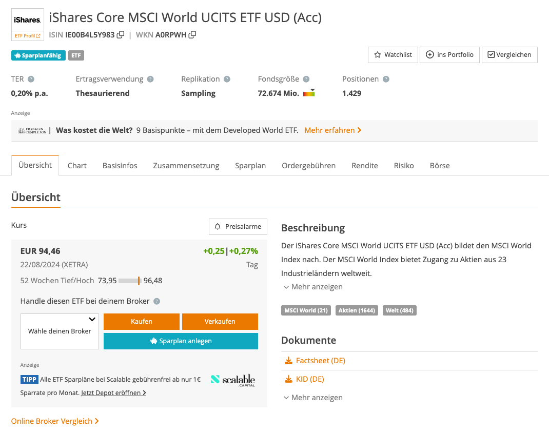 ETF Profil iShares MSCI World
