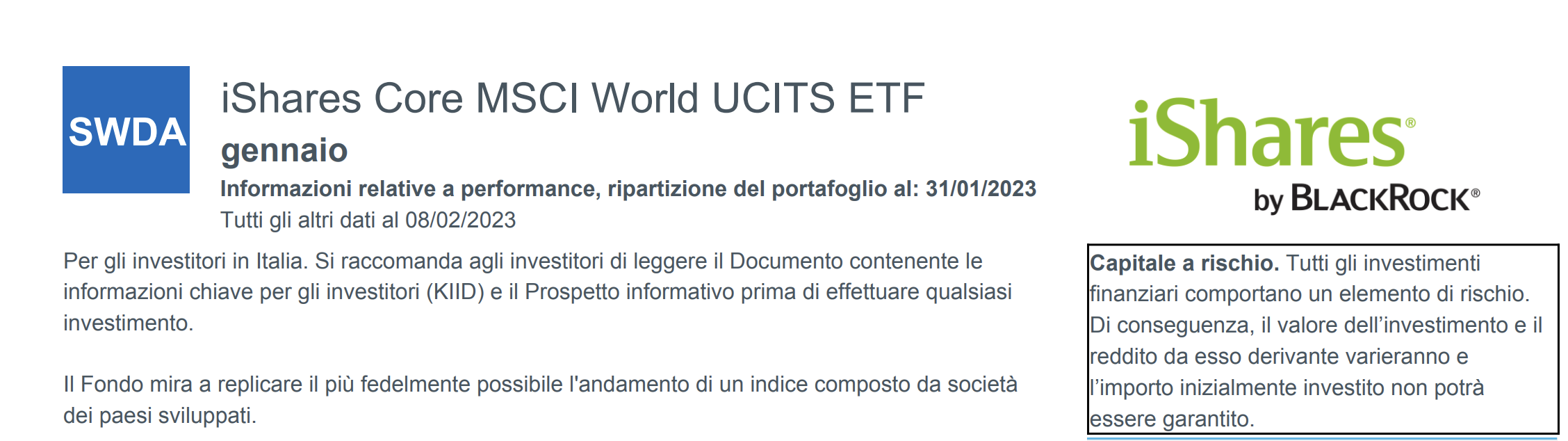 Scheda informativa: Nome ETF