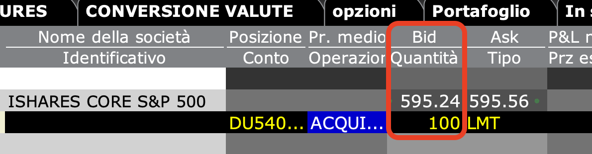Esempio di lettura combinata strumento e ordine