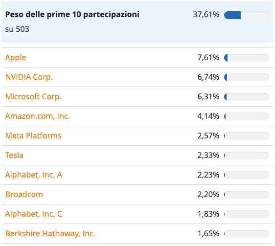 Peso prime 10 partecipazione S&P 500