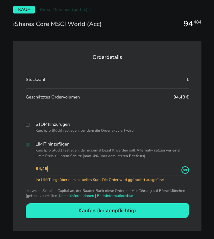 Limit-Order im Scalable Broker setzen