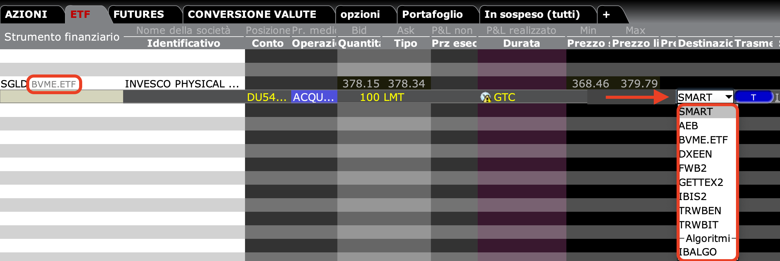 Selezionare manualmente la borsa evitando BVME