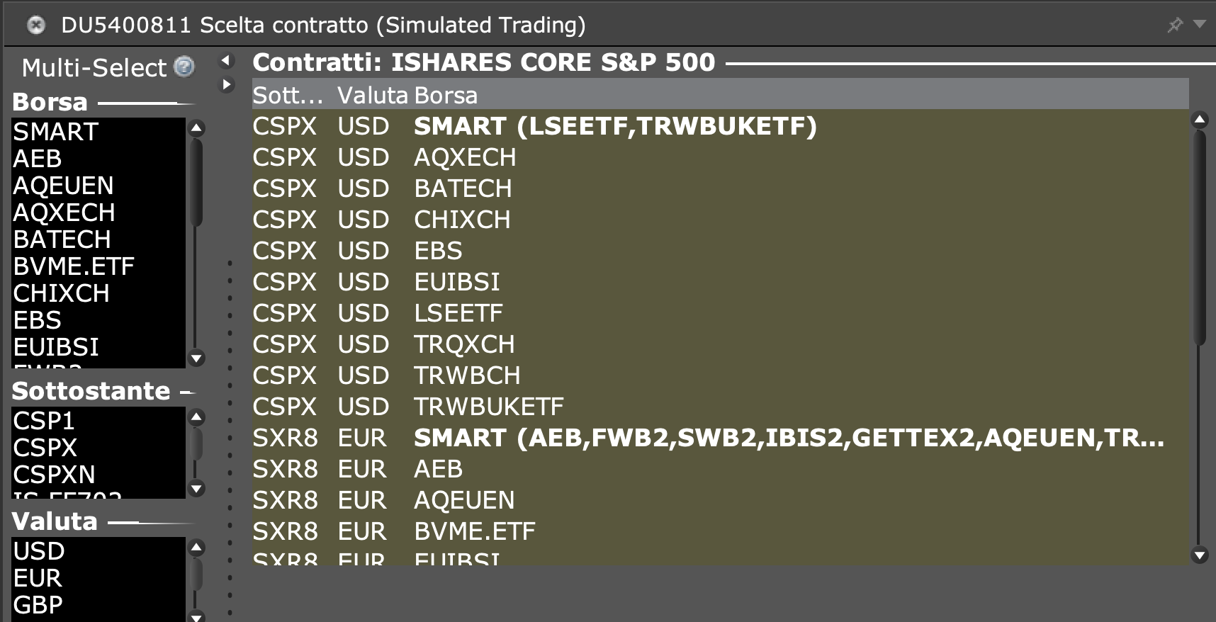 Finestra di selezione delle modalità di negoziazione su IBKR