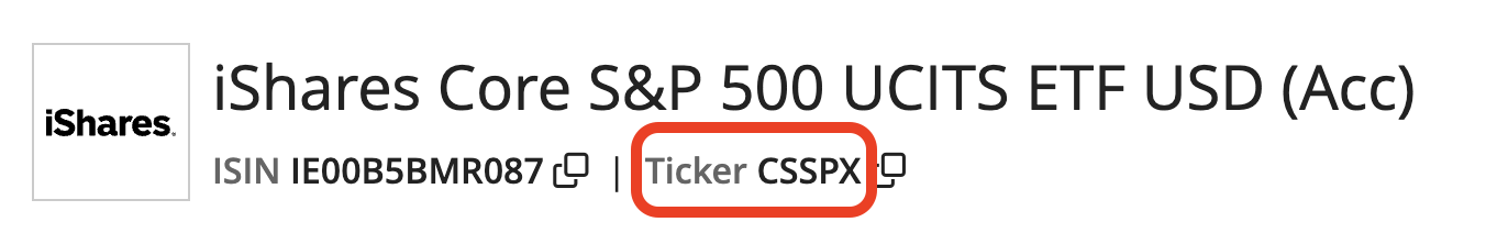 Visualizzazione del ticker su justETF